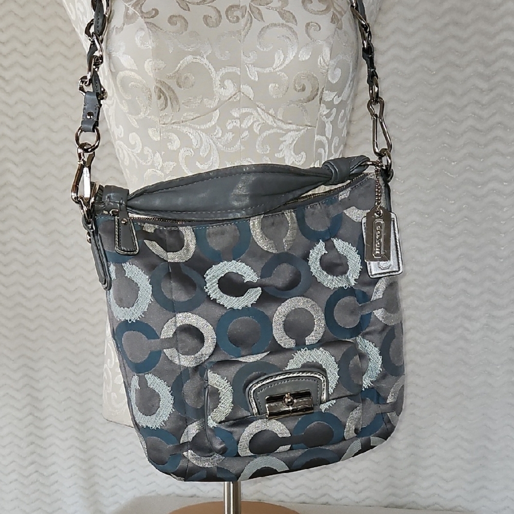 Authentic Coach Gray and Blue Kristin OP Art Hobo Bag